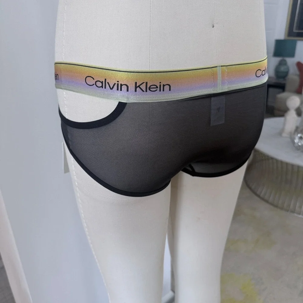 Calvin Klein Icon Mesh Pride Briefs Black Rainbow Waistband NB4594 Small